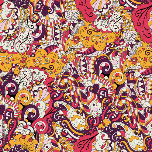 Tracery seamless calming pattern. Mehendi design. Neat even colorful harmonious doodle texture. Algae sea motif. Indifferent discreet. Ambitious bracing usable, curved doodling mehndi. Vector.