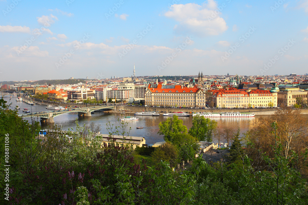 Vltava river and of the historical center of Prague