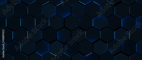 Dark Glowing Blue Hexagon Background