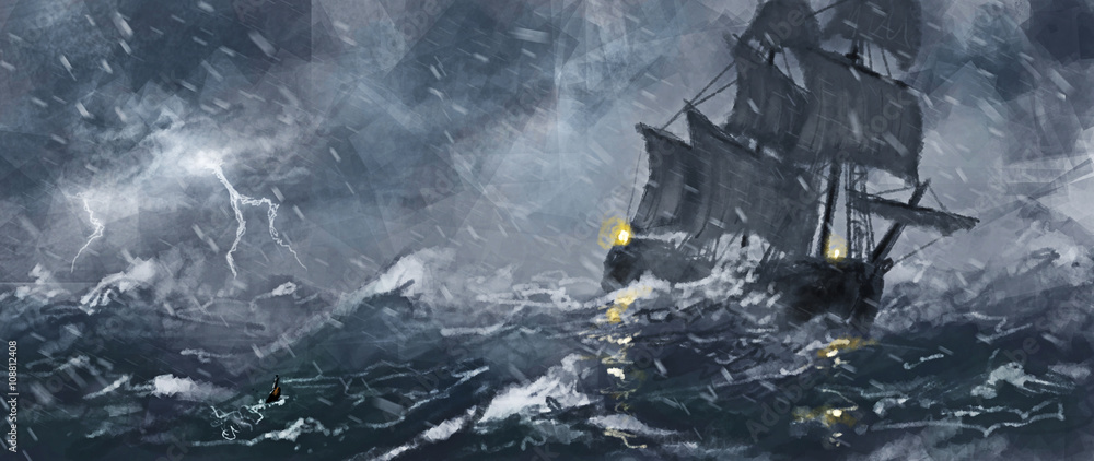 Obraz premium Człowiek za burtą