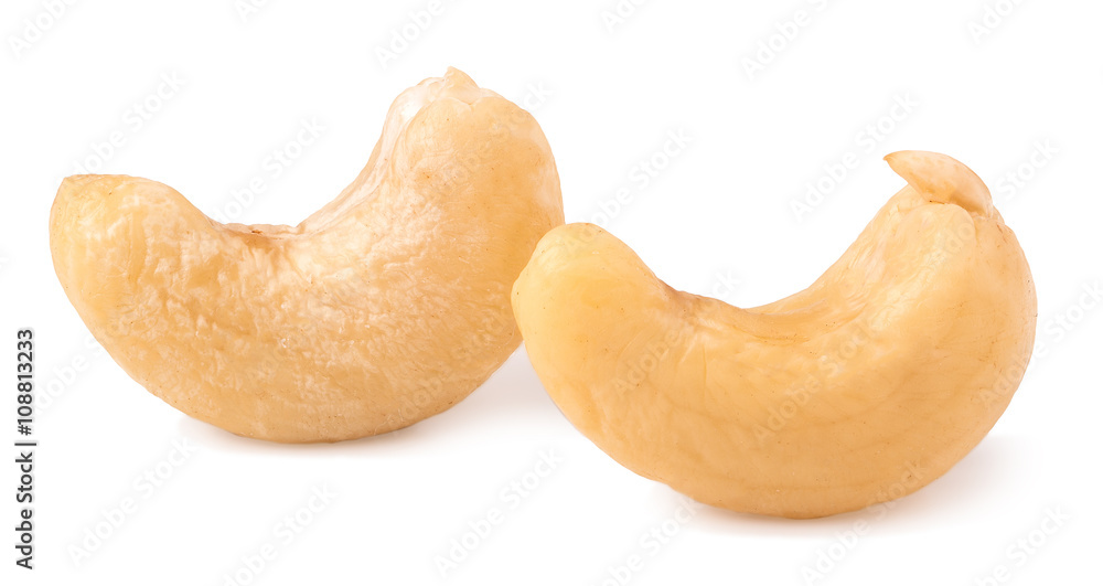 two cashew nuts on a white background close-up two cashew nuts on a white background close-up