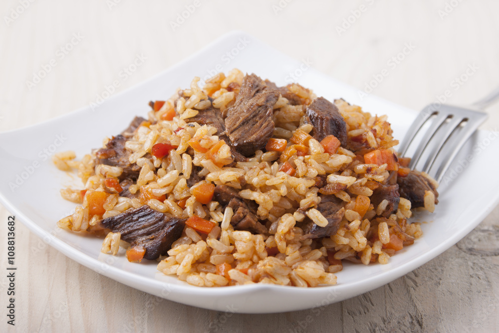 Rice with meat and carrots