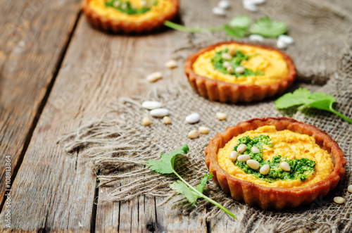 buckwheat tartlets with with white beans carrot hummus and cilan