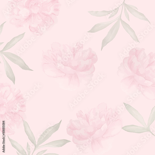 Decoration floral card. Watercolor peony greeting invitation. Vector illustration