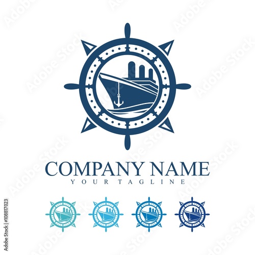 Ship Logo, Compass, Ship's Wheel, Anchor, Design Logo Vector