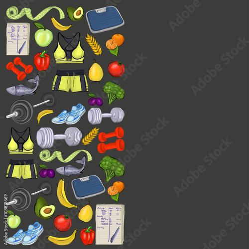 Seamless pattern with healthy lifestyle icons 