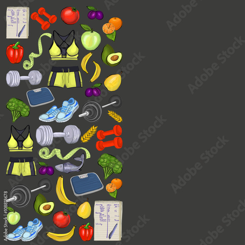 Seamless pattern with healthy lifestyle icons 