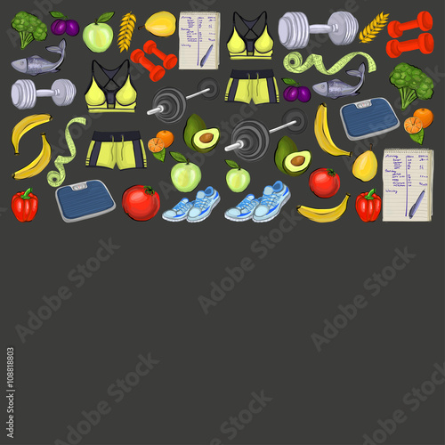 Seamless pattern with healthy lifestyle icons 