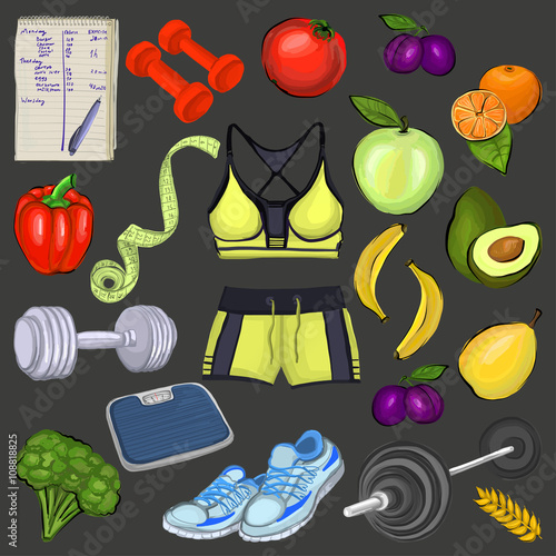 Healthy lifestyle icons Seamless vector pattern