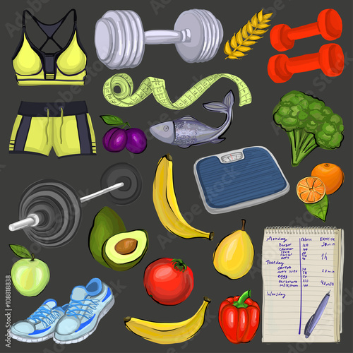 Healthy lifestyle icons Seamless vector pattern