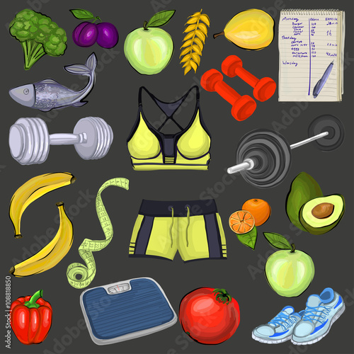 Healthy lifestyle icons Seamless vector pattern