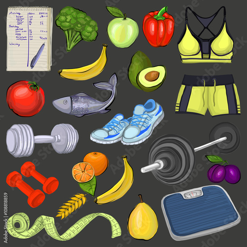 Healthy lifestyle icons Seamless vector pattern