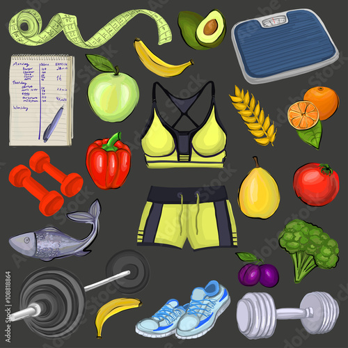 Healthy lifestyle icons Seamless vector pattern