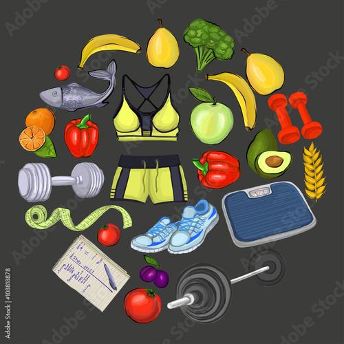 Icons of healthy lifestyle and fitness 