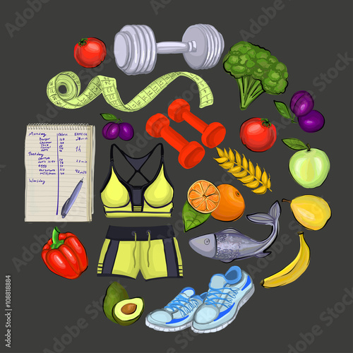 Icons of healthy lifestyle and fitness 