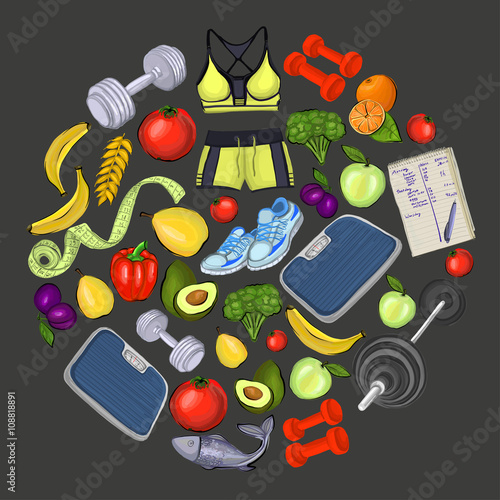 Icons of healthy lifestyle and fitness 