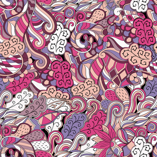 Tracery seamless calming pattern. Mehendi design. Neat even colorful harmonious doodle texture. Algae sea motif. Indifferent discreet. Ambitious bracing usable, curved doodling mehndi. Vector.