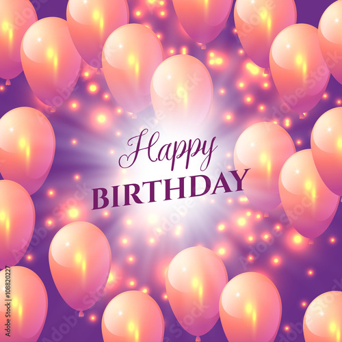 Vector birthday card with balloons. Happy birthday text