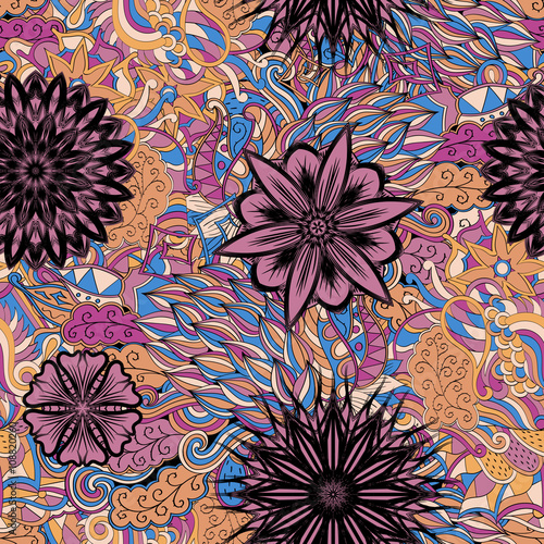 Tracery seamless calming pattern. Mehendi design. Neat even colorful harmonious doodle texture. Algae sea motif. Indifferent discreet. Ambitious bracing usable, curved doodling mehndi. Vector.