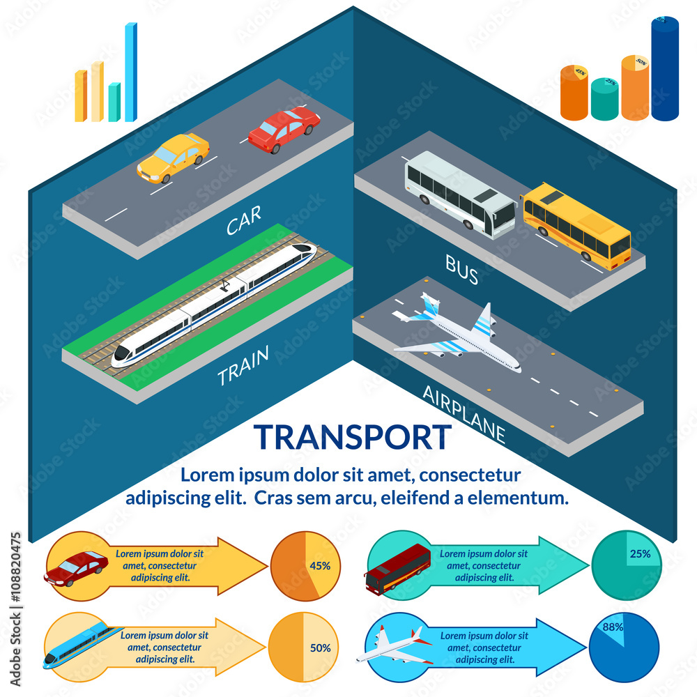 vector illustration. Infographic of urban passenger transport. Plane ...