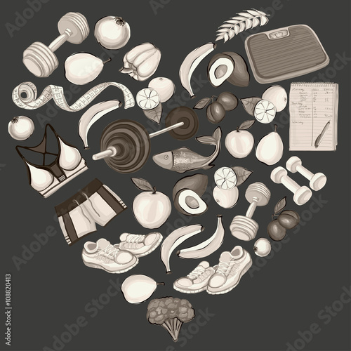 Healthy lifestyle icons Doodle style images