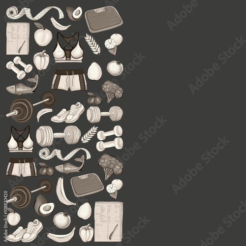 Healthy lifestyle icons Doodle style images