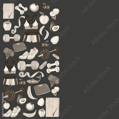 Healthy lifestyle icons Doodle style images