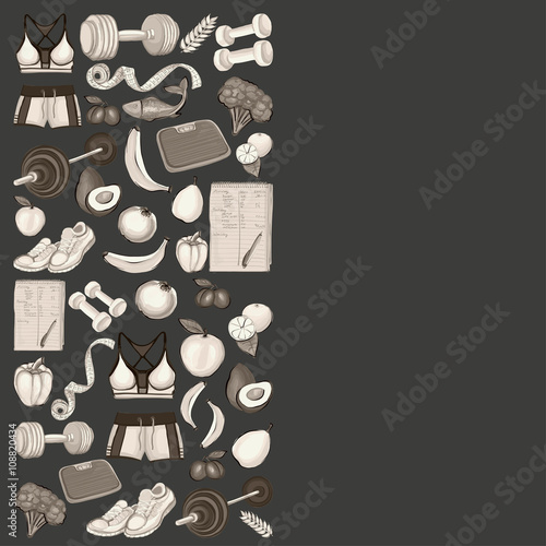 Healthy lifestyle icons Doodle style images