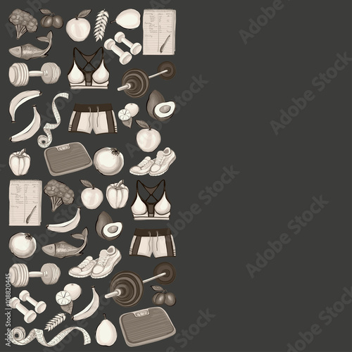 Healthy lifestyle icons Doodle style images