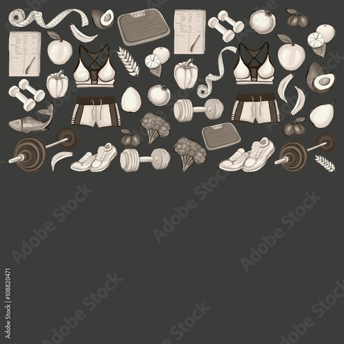 Healthy lifestyle icons Doodle style images