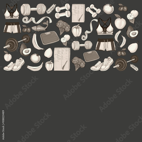 Healthy lifestyle icons Doodle style images