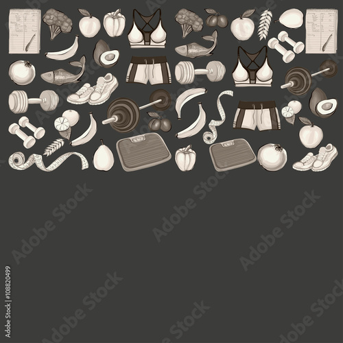 Healthy lifestyle icons Doodle style images