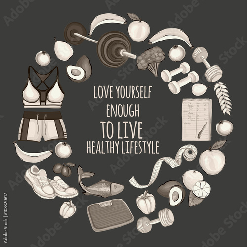 Healthy lifestyle icons Doodle style images