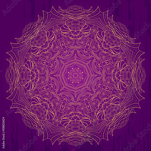 Ray edge mandala tracery wheel mehndi design. Tracery calming ornament. Neat even monochrome harmonious doodle texture. Indifferent discreet. Trace bracing usable doodling mehndi pattern. Vector.