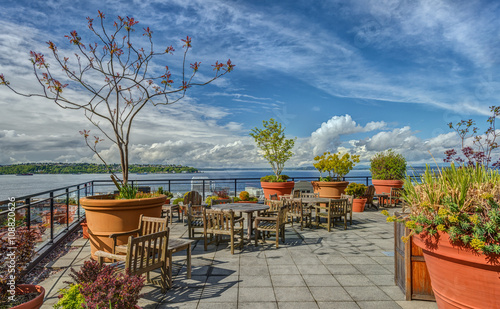 Rooftop Patio Sports Beautiful Views of Puget Sound on Lovely Spring Day