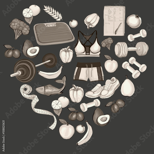Healthy lifestyle icons Doodle style images
