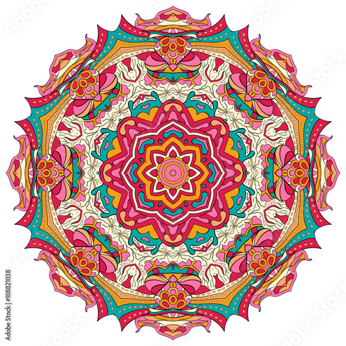 Ray edge mandala tracery wheel mehendi  design. Tracery calming ornament. Neat even colorful harmonious doodle texture. Indifferent discreet. Ambitious bracing usable doodling mehndi pattern. Vector.