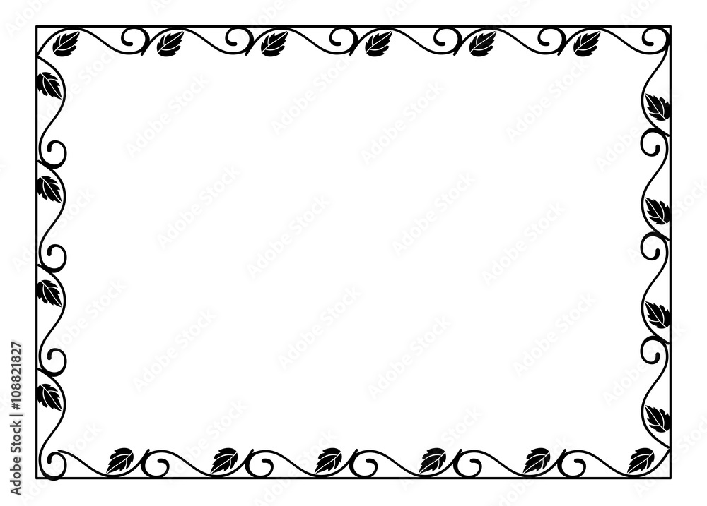Vintage horizontal floral silhouette frame. Black and white vector design  element for advertisements, flyer, web, wedding and other invitations or  greeting cards. Stock Vector