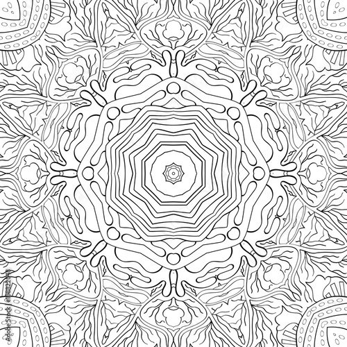Tracery binary monochrome pattern. Mehendi carpet design. Neat even harmonious calming doodle texture. Also seamless. Indifferent discreet. Ambitious bracing usable, curved doodling mehndi. Vector.