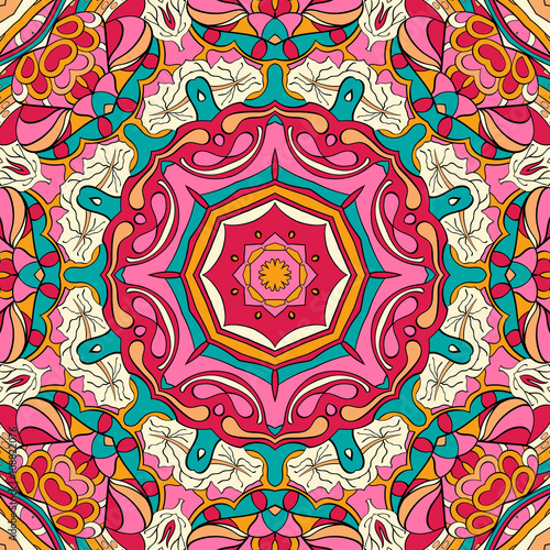 Tracery colorful pattern. Mehendi carpet design. Neat even harmonious calming doodle texture. Also seamless. Indifferent discreet. Trace ambitious bracing usable, curved doodling mehndi. Vector.