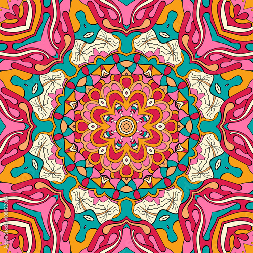 Tracery colorful pattern. Mehendi carpet design. Neat even harmonious calming doodle texture. Also seamless. Indifferent discreet. Trace ambitious bracing usable, curved doodling mehndi. Vector.