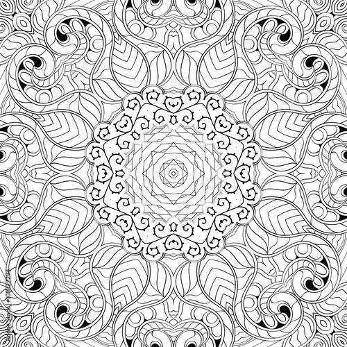 Tracery binary monochrome pattern. Mehendi carpet design. Neat even harmonious calming doodle texture. Also seamless. Indifferent discreet. Ambitious bracing usable, curved doodling mehndi. Vector.