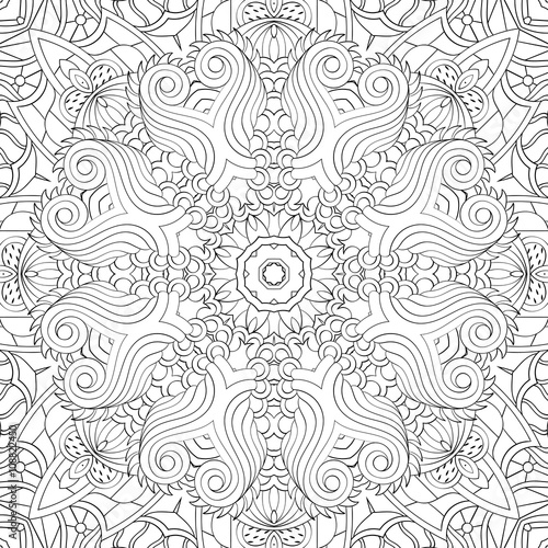 Tracery binary monochrome pattern. Mehendi carpet design. Neat even harmonious calming doodle texture. Also seamless. Indifferent discreet. Ambitious bracing usable, curved doodling mehndi. Vector.
