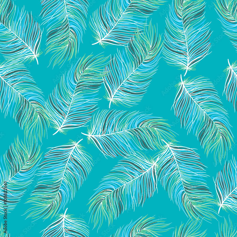 Feather seamless pattern background. Endless colorful texture vector background. Perfect for wallpapers, pattern fills, web page backgrounds, surface textures, textile