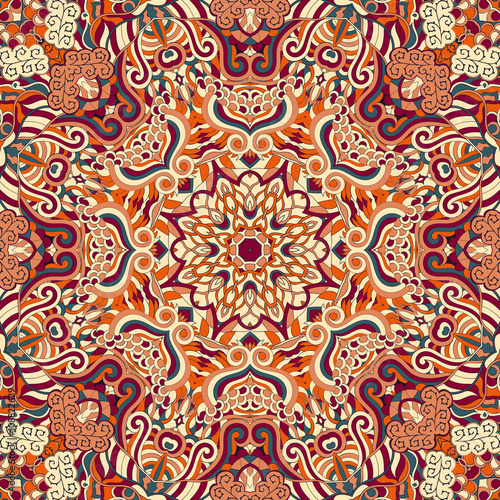 Tracery colorful pattern. Mehendi carpet design. Neat even harmonious calming doodle texture. Also seamless. Indifferent discreet. Ambitious bracing usable, curved doodling mehndi. Vector.