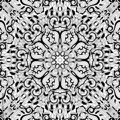Tracery binary pattern. Mehendi carpet design. Neat even harmonious calming doodle texture. Also seamless. Indifferent discreet. Ambitious bracing usable, curved doodling mehndi. Vector.