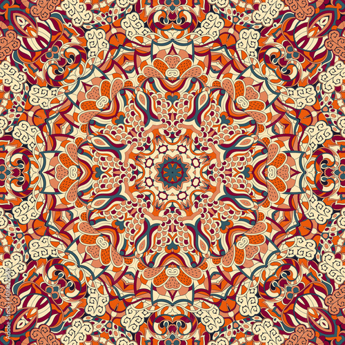 Tracery colorful pattern. Mehendi carpet design. Neat even harmonious calming doodle texture. Also seamless. Indifferent discreet. Ambitious bracing usable, curved doodling mehndi. Vector.