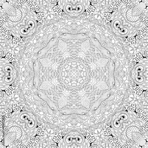Tracery binary pattern. Mehendi carpet design. Neat even harmonious calming doodle texture. Also seamless. Indifferent discreet. Ambitious bracing usable, curved doodling mehndi. Vector.