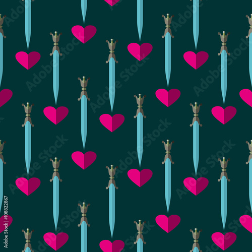 Seamless pattern with dagger and heart. Love pattern vector background. Perfect for wallpapers, pattern fills, web page backgrounds, surface textures, textile