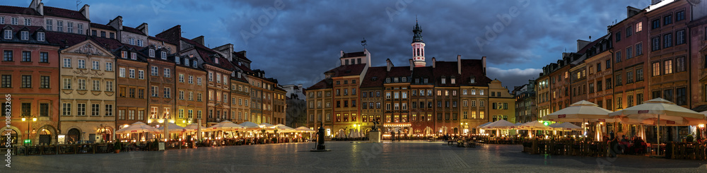 Panorama of the Old Town Square in Warsaw at night